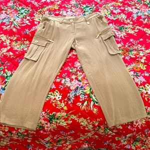 Michael Kors Tan Cargo Pants With Golden Zippered Accents